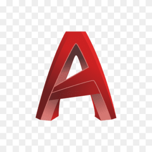 Autodesk AutoCAD logo, a stylized, three-dimensional "A" with a gradient of red and orange colors.