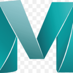 Autodesk Maya logo, a stylized, three-dimensional "M" with a gradient of blue and green colors.