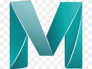 Autodesk Maya logo, a stylized, three-dimensional "M" with a gradient of blue and green colors.