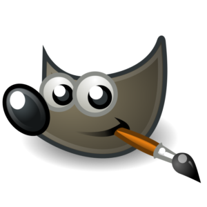 GIMP logo, a cartoon creature with large eyes, a wide smile, and a paintbrush in its mouth.