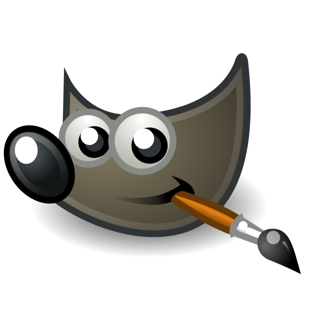 GIMP logo, a cartoon creature with large eyes, a wide smile, and a paintbrush in its mouth.