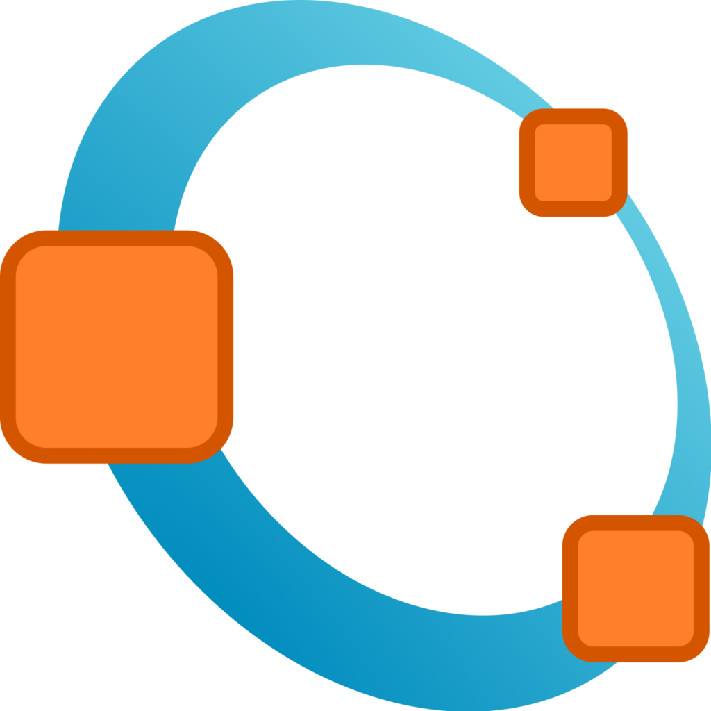 GNU Octave logo, a blue arc connecting three orange squares.