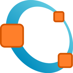 GNU Octave logo, a blue arc connecting three orange squares.