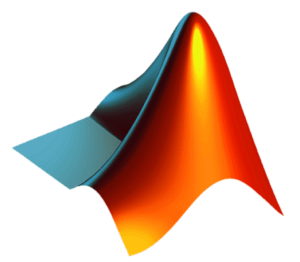 MATLAB logo, a colorful, three-dimensional wave-like shape representing data analysis and visualization.