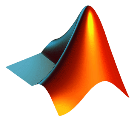 MATLAB logo, a colorful, three-dimensional wave-like shape representing data analysis and visualization.