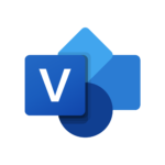 Microsoft Visio logo, a blue "V" surrounded by geometric shapes in different shades of blue.