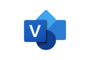 Microsoft Visio logo, a blue "V" surrounded by geometric shapes in different shades of blue.