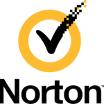 Norton Antivirus logo, a black checkmark inside a yellow circle with a section of the checkmark digitally pixelated.