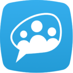 Paltalk Desktop logo, a white speech bubble with three people icons inside on a blue background.