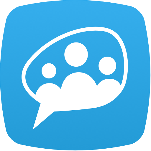 Paltalk Desktop logo, a white speech bubble with three people icons inside on a blue background.