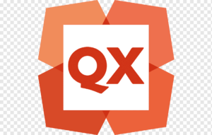 QuarkXPress logo, a stylized "QX" within a square surrounded by orange polygonal shapes.