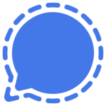 Signal logo, a blue speech bubble surrounded by a dotted circle.