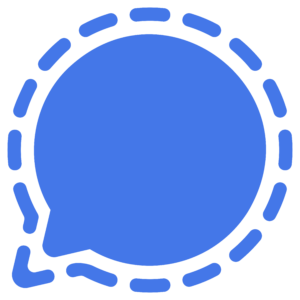 Signal logo, a blue speech bubble surrounded by a dotted circle.