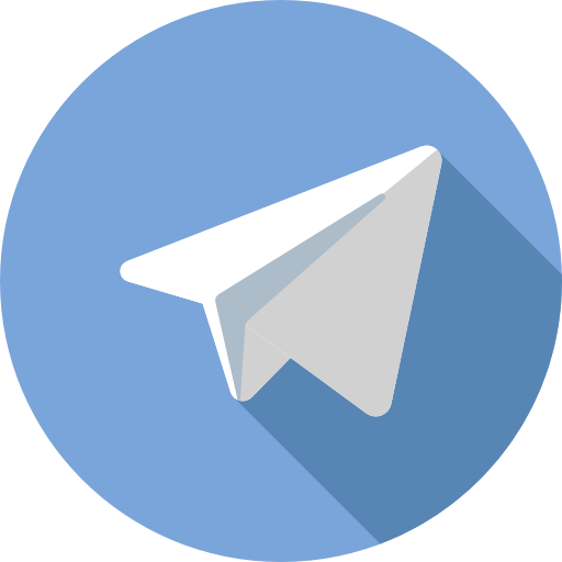 Telegram logo, a white paper airplane inside a blue circle.