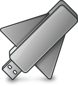 A stylized USB flash drive with a paper airplane shape on one end.