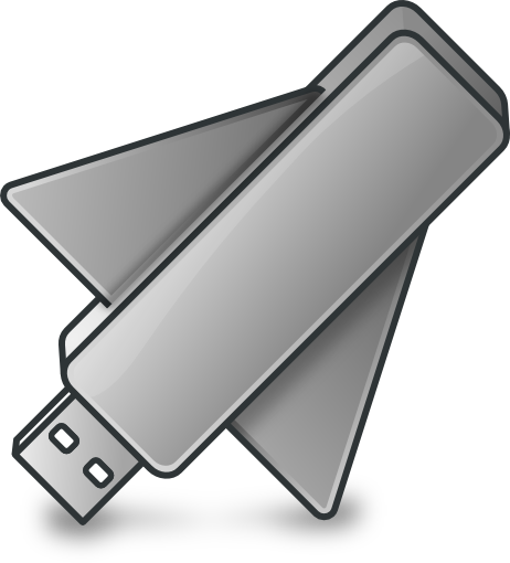 A stylized USB flash drive with a paper airplane shape on one end.