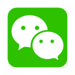 WeChat logo, two overlapping white speech bubbles within a green square.